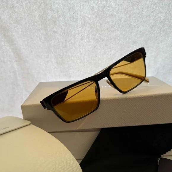Prada Black Frame Sunglasses with Yellow Lens - Picture 2 of 9